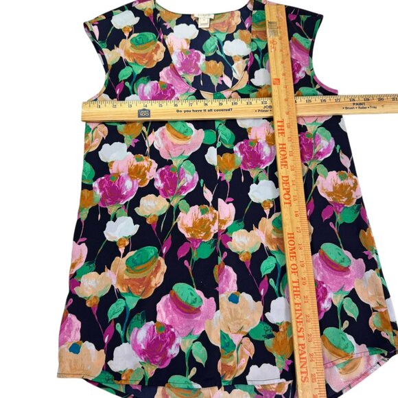 J.Crew Floral Print Sleeveless Blouse Size 00 | Navy Multicolor Floral Top - Picture 7 of 7